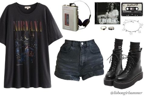 Summer Egirl Fits, Tumblr Aesthetic 2014 Outfit, Goth Outfit With Shorts, Dark Grunge Outfits Gothic, Comfy Grunge Outfits Summer, 2010 Grunge Outfits, Grunge Simple Outfits, Emo Outfits Polyvore, 90s Grunge Outfits Women