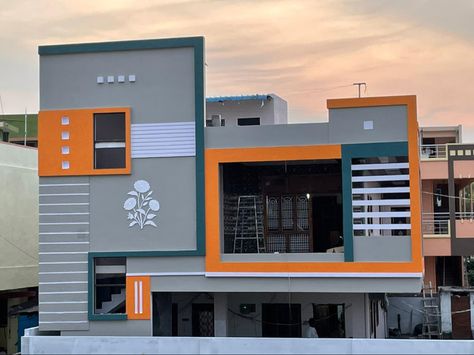 House Elevation Colours, Elevation Color Combination, Elevation Colour Combination, Exterior Color Combinations, Single Floor House Design, Front Wall Design, 2bhk House Plan, Exterior House Colors Combinations, House Outer Design