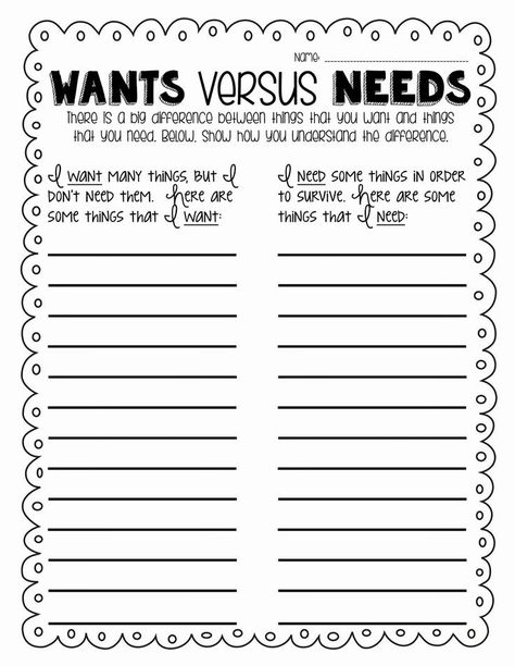 50 Wants Vs Needs Worksheet | Chessmuseum Template Library Needs And Wants Worksheet, Wants Vs Needs, Financial Literacy Worksheets, Needs Vs Wants, Financial Literacy Lessons, Life Skills Class, Life Skills Curriculum, Economics Lessons, Life Skills Lessons