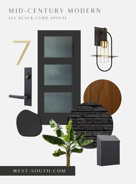 Black Mid Century House, House Exterior Mid Century, Mid Century Interior Doors, Mid Century Modern Curb Appeal, Mid Century Modern Porch, Mid Century Front Door, Mid Century Modern Front Door, Mid Century Modern House Exterior, Mid Century Modern Door