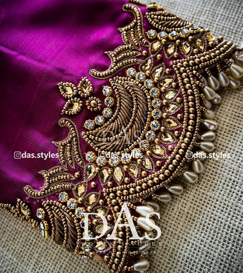 Blouse Zardosi Work Design, Simple Zardosi Work Blouses, Blouse Hand Work Designs, Zardosi Embroidery Blouse, Wedding Blouse Designs Bridal Collection, Blouse Design Bridal, Aari Work Designs, Zardosi Work Blouse, Magam Work Designs