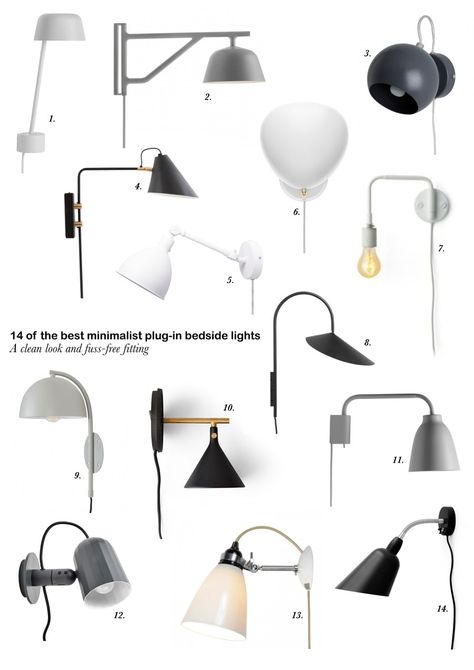 14 of the best minimalist plug-in bedside lights - catesthill.com Bedside Lamp Plug In, Small Playroom Ideas, Hanging Bedside Lamps, Wall Lights Uk, In Wall Lights, Small Playroom, Bedside Lights, Plug In Pendant Light, Plug In Wall Lights