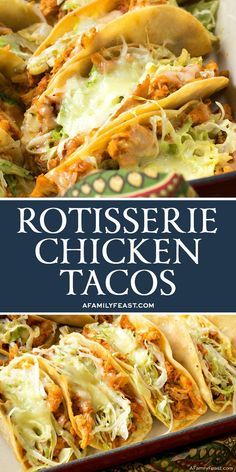 These Easy Rotisserie Chicken Tacos are a quick and delicious weeknight meal, and a great way to feed a crowd at your next game day party. Taco Cabana, Mexican Soups, Rotisserie Chicken Tacos, Tacos Recipes, Jarred Salsa, Chicken Tacos Easy, Shredded Chicken Tacos, Quesadilla Recipe, Game Day Party