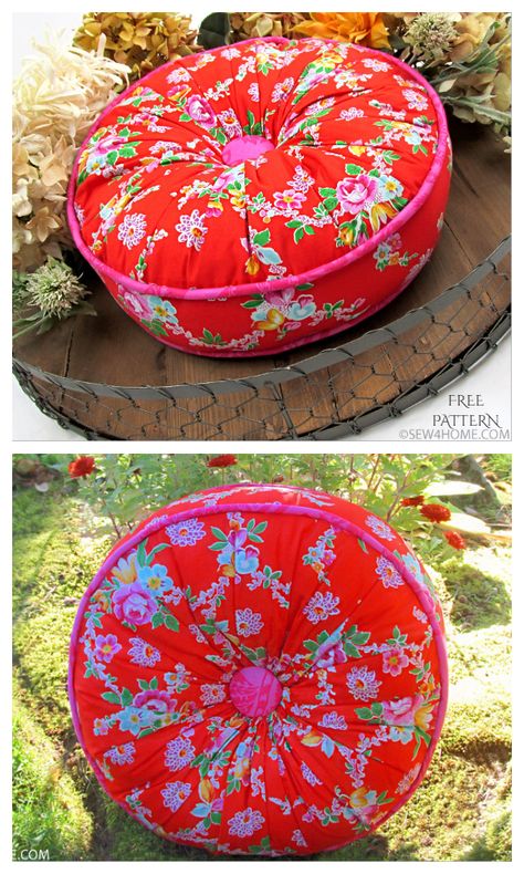 Diy Round Pillow How To Make, How To Sew A Round Pillow, Round Pillow Pattern Sewing, Sew Round Pillow, Round Pillow Diy, Pillow Patterns Sewing Free, Circle Pillow Pattern, Pillow Patterns Sewing, Round Pillow Pattern