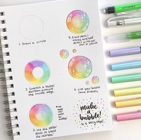 Learn how to draw a bubble in five easy steps! 📷: @alilepere⁣ Tombow Art, Prismacolor Combos, Word Lettering, Bubble Drawing, Tombow Brush Pen, Water Brush Pen, Tombow Markers, Brush Pen Art, Brush Pen Lettering