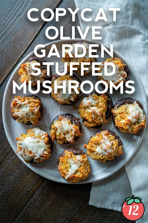 Copycat Olive Garden Stuffed Mushrooms | 12 Tomatoes Olive Garden Stuffed Mushrooms, Slow Cooker Potluck, Stuffed Mushroom Recipe, Potluck Favorites, Party Appetizer Recipes, Holiday Recipe Ideas, Copycat Olive Garden, Diet Changes, Super Bowl Recipes