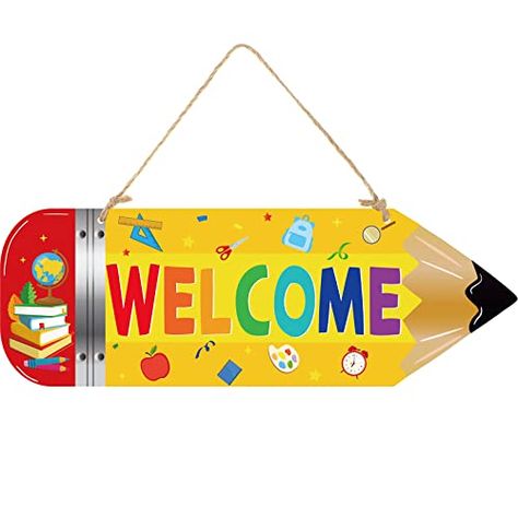 Queekay School Pencil Classroom Decorations Welcome Door Sign Hanging Welcome Back Sign Back to School Front Door Hanger for First Day of School Preschool Elementary Middle School Decor Teachers Gift Middle School Decor, First Day Of School Preschool, Teacher Appreciation Door Decorations, School Wall Art Ideas, 1st Birthday Boy Themes, Welcome Door Sign, Classroom Welcome, Front Door Hanger, Welcome To School