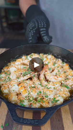 123K views · 1.1K reactions | One of my favorite shrimp recipes. Smoked garlic butter shrimp. Use the biggest shrimp you can find, remove the shells but leave the tails. Arrange them in a cast iron skillet and pour over the garlic butter. I used 1 stick of @fourthandheart ghee, 5-6 chopped cloves of garlic, 2 tsp of my All Purpose Rub and some crushed red pepper. The whole skillet goes on the grill, set for indirect heat with some wood chips for extra smoke. Cook until the shrimp are done, about 15-20 minutes. Finish with lemon juice and fresh parsley. Super easy and delicious.#grillinwithdad #shrimp #recipe #foodie #delicious #grill #bbq #garlic #butter #tasty #eeeeats #easyrecipe | Grilling with dad | Grilling with dad · Original audio Skillet Shrimp Recipes Garlic Butter, Shrimp Cast Iron Skillet, Fish Casseroles, Fish Casserole, Smoked Garlic, Smoked Shrimp, Summer Squash Casserole, Skillet Shrimp, Seafood Dinner Recipes