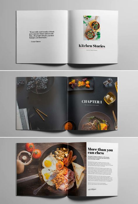 Kitchen Stories - Recipe Cookbook Template. 40 Pages - Download Cookbook Layout Design Inspiration, Food Book Design, Cookbook Layout Design, Cookbook Design Template, Cookbook Design Layout, Cookbook Layout, Cookbook Cover Design, Cookbook Cover, Restaurant Brochures