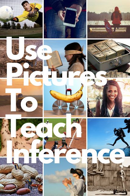 Use Pictures to Teach Making Inferences - Developing inference making skills can be tricky, especially for students who struggle with fluency. One effective and engaging way to develop higher level thinking skills like inferring is to utilize pictures. Read more about it on the blog!  #inference #criticalthinking #readingskills #ela #4thgrade #5thgrade #6thgrade #7thgrade Inferring Lessons, Inference Pictures, Inference Activities, Education Major, Reading Projects, Literacy Coaching, Making Inferences, Third Grade Reading, Reading Specialist