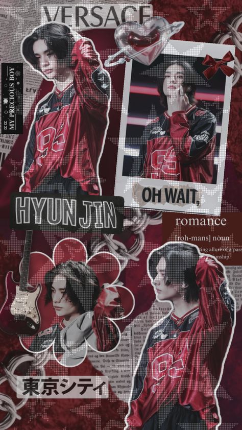 𝐇𝐰𝐚𝐧𝐠 𝐇𝐲𝐮𝐧𝐣𝐢𝐧  #kpop #straykids #hyunjin #hwanghyunjin #straykidshyunjin #red #kpopwallpaper #collage #aesthetic Hyunjin Collage, Kids Collage, Funny Lockscreen, Emo Wallpaper, Straykids Hyunjin Photoshoot, Animation Art Sketches, Straykids Hyunjin, Cute Fruit, Kpop Entertainment