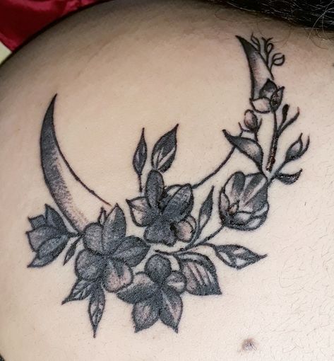 Crescent moon tattoo Crescent Moon Tattoo, Moon Tattoo, Leaf Tattoos, Tattoos And Piercings, Maple Leaf Tattoo, Crescent Moon, Flower Tattoo, Crescent, Piercings