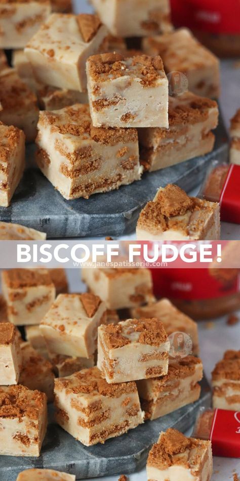 Jane Patisserie, Biscoff Fudge, Biscoff Cookie Recipe, Biscoff Recipes, Brownies Recipes, Easy Fudge, Janes Patisserie, Cake Stall, Cheesecake Bites Recipe