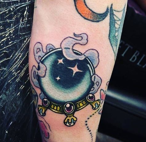 Crystal Ball Tattoo, Kinds Of Magic, Magic Elements, Wormhole Tattoo, Continuous Line Tattoo, Professional Tattoo Kits, Element Tattoo, Ball Tattoo, Kunst Tattoos