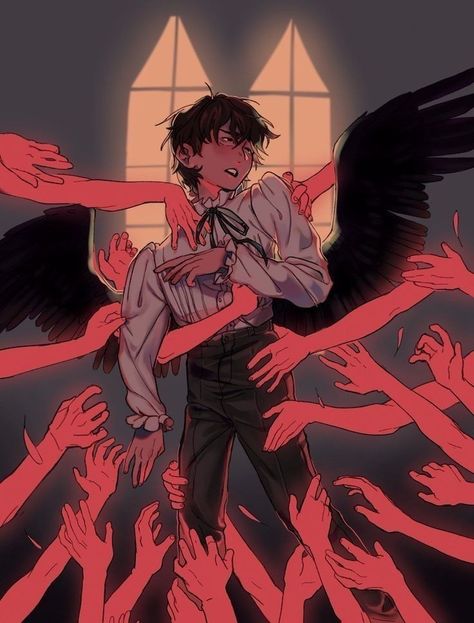 Black Winged Angel, Grass Block, Red Hands, Angel Illustration, Winged Angel, Imposter Syndrome, Common Myths, Wow Art, Art Poses