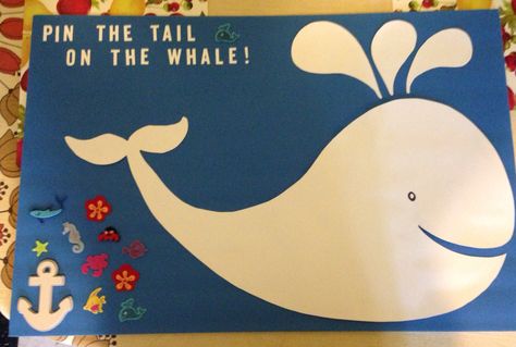 Pin the tail on the whale. First birthday party. #kidsbirthday #babybeluga Pin The Tail On The Whale, Manatee Party, Whale Party, Water Ideas, Whale Birthday, Sea Party Ideas, Pin The Tail, Whale Theme, Ocean Birthday Party