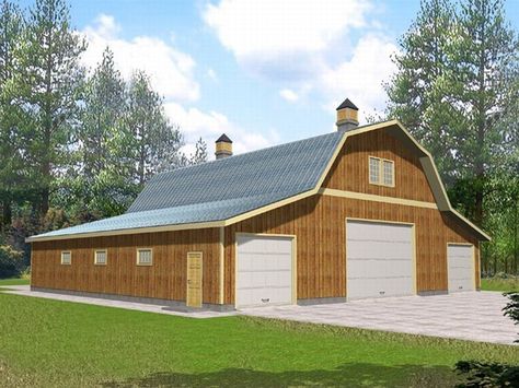 012B-: Garage Plan or Outbuilding Plan with Gambrel Roof Jordan Sweeto, Architecture Art Nouveau, Plan Garage, Barn Plan, Open Loft, Barn Shop, Barn Garage, Interior Vintage, Woodworking Furniture Plans