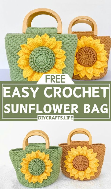 Crochet Sunflower Granny Square Bag Pattern Free, Sunflower Crochet Bag, Crochet Sunflower Bag, Sunflower Bag, Bag Free Pattern, Sunflower Crochet, Handbags Patterns, Crochet Headband Pattern, Bag Pattern Free