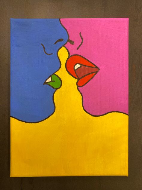 Simple People Paintings, Queer Painting Ideas, Lesbian Painting Ideas Simple, Feminist Painting Ideas, Lesbian Paintings Simple, Pride Paintings Ideas, Canvas Painting Ideas For Couples, Wlw Paintings, Emotional Paintings Easy