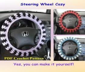 Crochet Pattern - Steering Wheel Cozy/Cover Cozy Cover, Crochet Car, Cozy Crochet, Crochet Goodies, Crochet Instructions, Steering Wheel Cover, Crochet Home, Pattern Free, How To Crochet