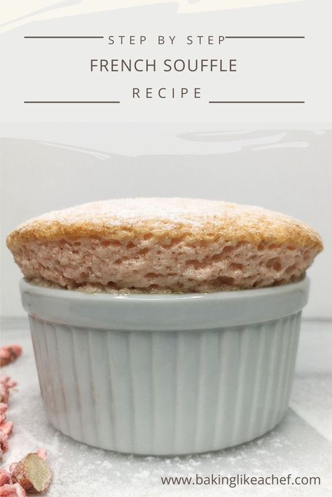 Learn how to make the perfect French souffle - an elegant, magical and delicious ramekin dessert that delights kids and impresses adults. Loaded with pink praline, made in 30 minutes and served right from the oven, it makes a fabulous dessert to finish a romantic dinner on Valentine’s Day. Easy recipe, perfect result! #easyrecipe #souffle #frenchsouffle #frenchfood #romanticdinners #partyfood #30minutes #valentinesday | www.bakinglikeachef.com French Souffle, Vanilla Souffle Recipes, Vanilla Souffle, Pudding Ideas, Ramekin Dessert, Valentine Dessert, Valentines Recipes Desserts, Souffle Recipes, Low Carb Cheesecake