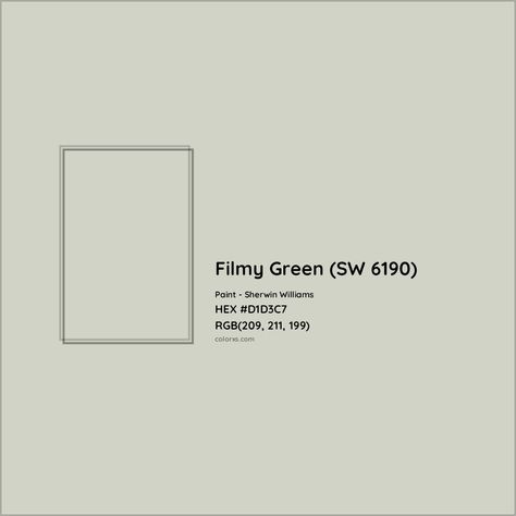 HEX #D1D3C7 Filmy Green (SW 6190) Paint Sherwin Williams - Color Code Filmy Green Sherwin Williams, Sw Filmy Green, Filmy Green, Pantone Tcx, Analogous Color Scheme, Paint Color Codes, Rgb Color Codes, Hexadecimal Color, Rgb Color Wheel