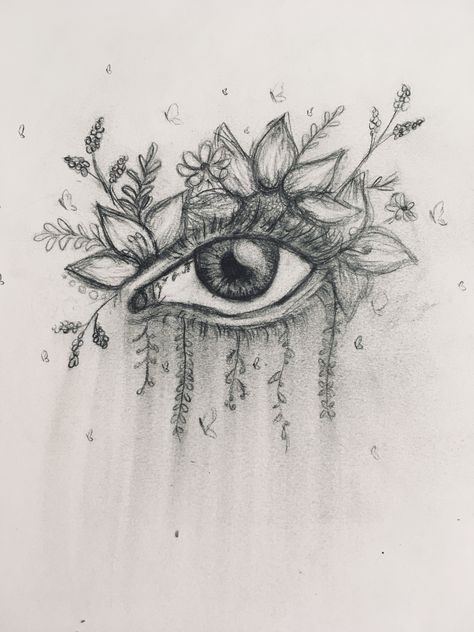 Eye And Flower Drawing, Eye With Flowers Drawing, Surrealism Eye Drawing, Butterfly Eye Drawing, Surealisme Art Easy, Eye Sketches Aesthetic, Flower Eyes Drawing, Aesthetic Eye Sketch, Drawing Ideas Fantasy Sketch