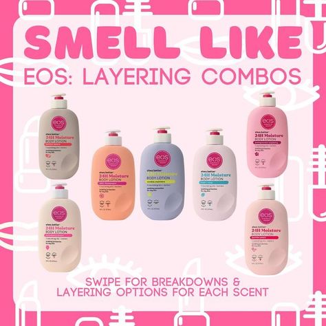 Eos Lotion Scent Combos, Eos Whipped Shea And Sugar, Pink Champagne Eos Lotion Combo, Eos Vanilla Cashmere Lotion Layering, Eos Strawberry Dream Combo, Eos Pink Champagne Combo, Eos Lotion Strawberry Dream, Eos Fresh And Cozy, How To Smell Like Cupcakes