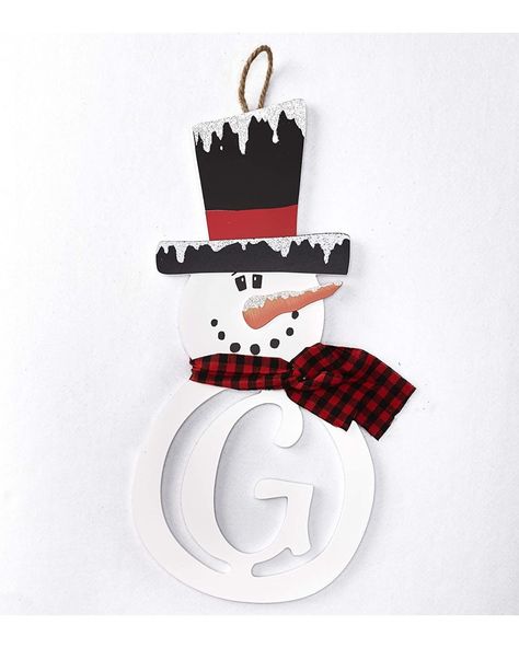 This monogrammed, holiday door hanger features a jolly snowman donning a classic top hat. The perfect ornament for the winter season.You can use it as a hanging decoration for the front door to show off your name's first initial or the initial of your family name. Add a wreath to the hanger and you have a family Christmas display.This hanger can be used as hanging wall art decor inside the home as an adornment or style accent. You can choose from a range of letters or combine multiple hangers...