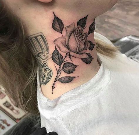 Neck And Throat Tattoos, Brilliant Tattoo, Throat Tattoos, Rose Neck Tattoo, Flower Neck Tattoo, Couple Tattoos Love, Tattoo Samples, Girl Neck Tattoos, Lily Flower Tattoos