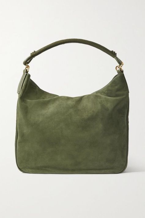 Army Green Outfit, Suede Bag, Suede Tote, Green Outfit, Green Suede, Leather Handles, Green Bag, Soft Suede, Rebecca Minkoff Hobo