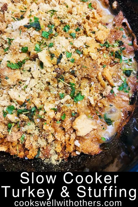 turkey and stuffing dinner in the slow cooker Crock Pot Turkey And Stuffing, Thanksgiving In The Crockpot, Crockpot Turkey Dinner, Turkey And Stuffing Crockpot, Turkey Loin Recipes Crockpot, Crockpot Turkey And Stuffing, Crockpot Thanksgiving Dinner, Crock Pot Thanksgiving Recipes, Crockpot Turkey Wings