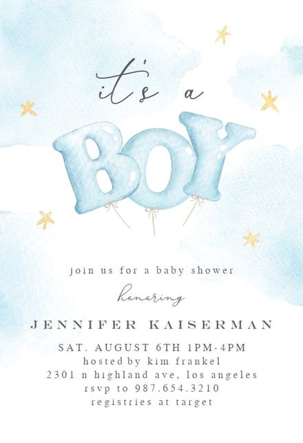 Watercolor Baby Balloons - Baby Shower Invitation Template (Free) | Greetings Island Baby Balloons, Baby Shower Greetings, Free Baby Shower Invitations, Airplane Baby Shower, Babyshower Party, Sweet Dreams Baby, Blue Baby Shower Invitations, Glitter Baby Shower, Baby Shower Invitations Design