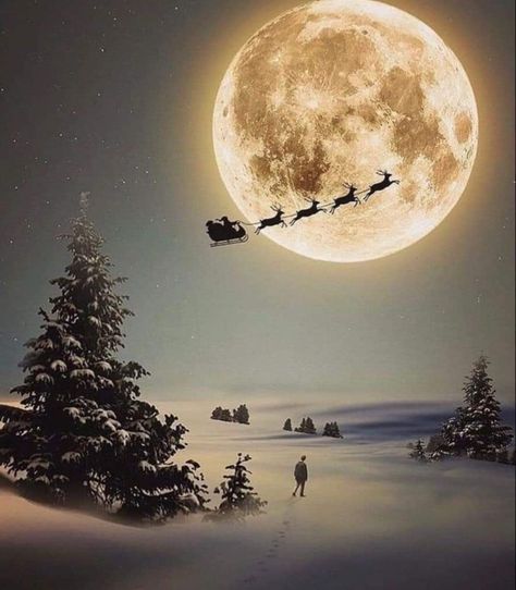 Santa's Sleigh, Christmas Eve, The Sky, The Moon, Santa Claus, Moon, Christmas