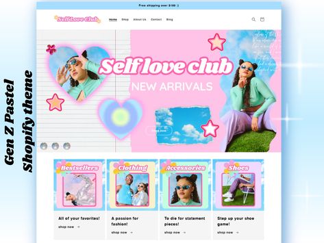 Pastel Website, Mode Pastel, Template Pastel, Fashion Website Design, Fashion 2000s, Shopify Templates, Cute Website, Graphic Design Cards, 2000s Aesthetic