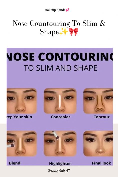 How To Contour Without Contour, Big Nose To Small Nose Contour, How To Contour Roman Nose, Small Nose Makeup, Asian Makeup Contouring, Bold Lipstick Makeup, Conturing Makeup, Contour Guide, Bulbous Nose