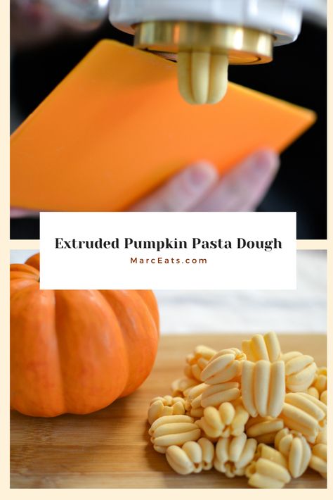 Semolina and Pumpkin Pasta Dough for Extruded Pasta. Freshly extruded semolina and pumpkin pasta dough at home. Adding pumpkin puree to your pasta dough is a festive way to add a bit of pumpkin flavor. This recipe uses just a little bit of pure pumpkin puree and the flavor taste very mildly of pumpkin. Semolina Pasta Dough Recipe, Pasta Extruder, Kitchenaid Pasta, Pasta Dough Recipes, Semolina Pasta, Pumpkin Pasta, Broccoli Pasta, Pasta Machine, Pasta Dough