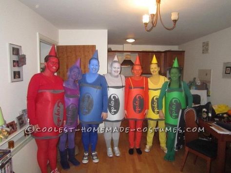 The whole gang got together to make these costumes, we got different color hard paper for the body were we drew crayola down them and painted it blac Fun Diy Halloween Costumes, Halloween Group Costume Ideas, The Day The Crayons Quit, Day The Crayons Quit, Crayon Costume, Halloween Group Costumes, Diy Group Halloween Costumes, Group Halloween Costume Ideas, Group Costume Ideas