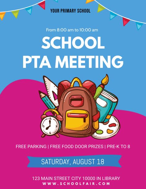 Class Flyer Design, Pta Membership Drive Flyer, School Admission Flyer Design, Pta Membership Drive, Templates For School, Primary School Admission Flyer, Meeting Poster, Pta Flyer, School Event Flyer