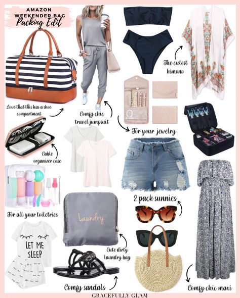 Packing A Weekender Bag, Cabin Weekend Outfit Summer, Weekend Getaway Outfits Summer, What To Pack For A Weekend Trip, Packing For Weekend Trip, Girls Weekend Packing List, 3 Day Weekend Packing List, San Diego Packing List, Weekend Packing List Summer