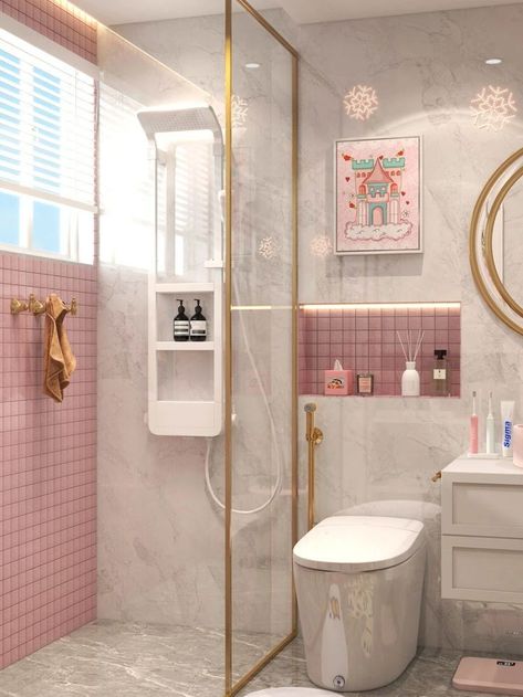 Pink Bathroom Decor, Aesthetic Bathroom, Decor Baie, Yellow Bathrooms, Bathroom Design Decor, Toilet Design, Bathroom Inspiration Decor, Girls Bathroom, Bathroom Design Luxury