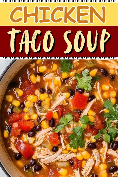 This chicken taco soup is guaranteed to warm you up! With tender chicken, beans, corn, tomatoes, peppers, and spices, it's like a hug in a bowl. Chicken Taco Soup Stove Top, Taco Soup Recipe Chicken, Healthy Chicken Taco Soup, 8 Can Chicken Taco Soup, Taco Soup With Chicken, 7 Can Chicken Taco Soup, Easy Chicken Taco Soup, Easy Chicken Taco, Chicken Chili Soup