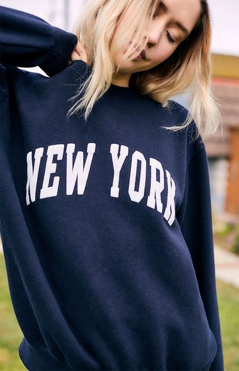 PacSun : John Galt-New York Crew Neck Sweatshirt Sweatshirt Street Style, Sweatshirt Refashion, New York Sweatshirt, Skater Outfits, Skateboard Clothes, Street Sweatshirt, Sweatshirt Outfit, John Galt, Sweater Design