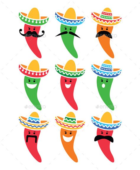 Vector icons set isolated on white food and travel concept FEATURES: 100 Vector Shapes All groups have names All elements are ea Mexican Pictures, Mexican Sombrero Hat, Mexican Sombrero, Sombrero Hat, Rose Cookies, Mexican Birthday, American Holidays, Fiesta Party Decorations, Mexican Party Theme