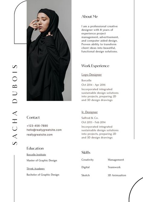 Use this customizable White Black Elegant Creative Resume Template and find more professional designs from creavora at canva Cv Presentation Design, Black And White Resume Design, Elegant Cv Design, Portfolio Design Black And White, Resume For Fashion Designer, Cv Fashion Designer, Designers Resume, Portfolio Black And White, Fashion Designer Resume