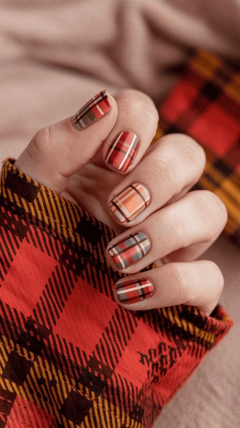 Plaid Perfection Fall Nails Fall Nails Plaid, Plaid Manicure, Fall Plaid Nails, Thanksgiving Nails Design Fall, Plaid Nail Designs, Fall Nail Ideas, Thanksgiving Nail Designs, Plaid Nails, Thanksgiving Nails