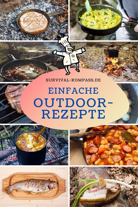 Werde Chefkoch in deiner Outdoor-Küche Du bist auf der Suche nach einfachen und leckeren Bushcraft-Rezepten? Und du bist gerade dabei anzufangen und hast wenig Erfahrung in der Wildnis-Küche? Oder hausgemachtes Essen und Fast-Food langweilen dich? Dann sind diese erprobten Outdoor-Rezepte genau das Richtige für dich. Finde hier eine Sammlung der leckersten Rezepte zum Kochen in der Wildnis. Outdoor Recipes, Foil Pack Dinners, Foil Pack Meals, Camping Desserts, Camping Dinners, Easy Camping Meals, Festival Camping, Campfire Cooking, Easy Camping