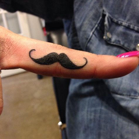 Finger Tattoos Mustache, Mustash Tattoo Finger, Mustache Finger Tattoo, Funny Finger Tattoos, Mustache Tattoo On Finger, Inside Finger Tattoos, Mustache Tattoo, Bee Strong, Cool Finger Tattoos