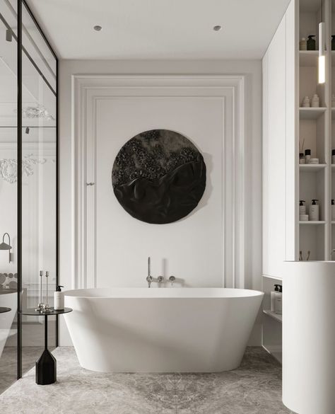 Bathtub Classic Design, Neo Classical Bathroom, Neoclassical Bathroom, Marble Bathroom Freestanding Tub, Modern Neoclassical Interior, Modern Classic Bathroom, Free Standing Bath Tub Marble Wall, Drømme Bad, Modern Classic Interior