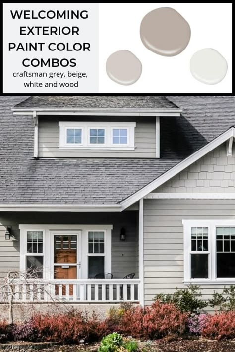 5 Welcoming Exterior Paint Color Combinations / Get ideas of color schemes and combinations that will make your home look fantastic! Includes farmhouse white, dark gray or grey, and how to incorporate brick or stucco into the design. DIY your outdoor painting with some tips too! #painting #exteriordesign #exteriorpaint Brick Paint Colors, Exterior Paint Combinations, Exterior Paint Color Combinations, Grey Exterior House Colors, Exterior Paint Schemes, Stucco Colors, Paint Color Combinations, Gray House Exterior, Best Exterior Paint